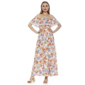 New w/Tags Alexia Admor Orange Multicolor Katya Off The Shoulder Maxi Dress XS
